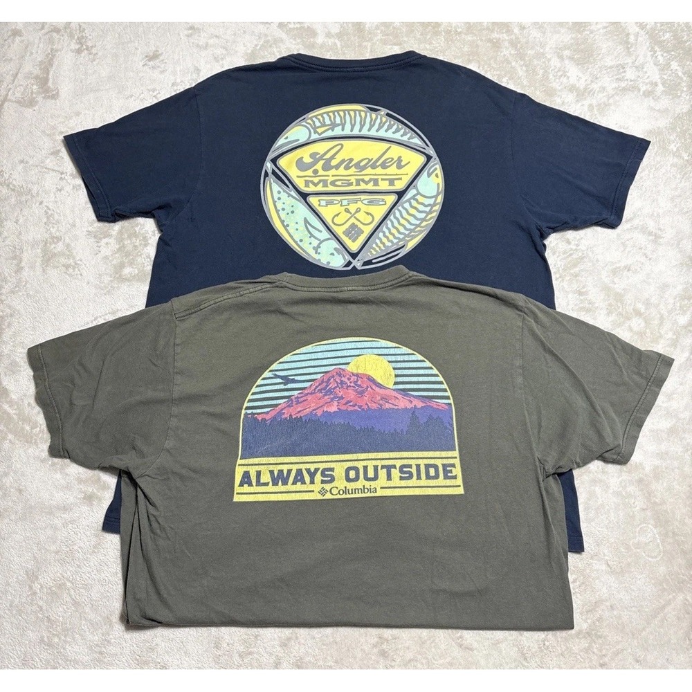 Columbia T Shirts Lot Mens Large Blue Green Short Sleeve Angler Fishing Outdoors